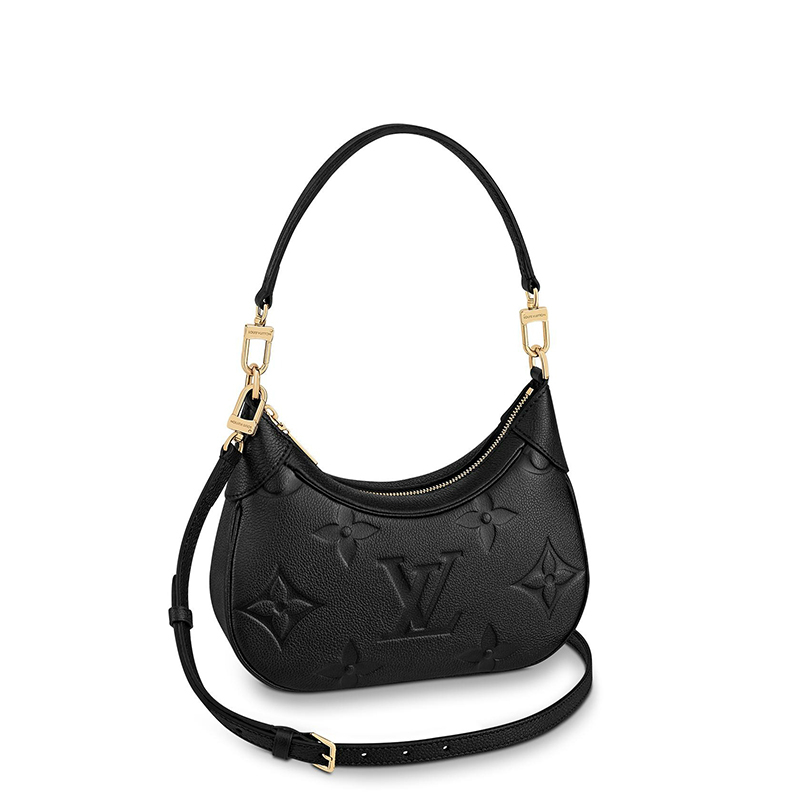 商品Louis Vuitton|预售十天 Louis Vuitton/路易威登 22春夏新款BAGATELLE系列 女士黑色老花压纹粒面牛皮革金扣配可拆卸肩带单肩斜挎手提包M46002,价格¥17547,第2张图片详细描述