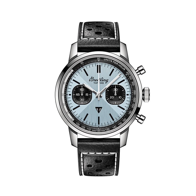 商品BREITLING|BREITLING 23新款 TOP TIME系列B01男士黑色皮革表带黑蓝色精钢自动机表盘腕表41mm,价格¥52534,第4张图片详细描述