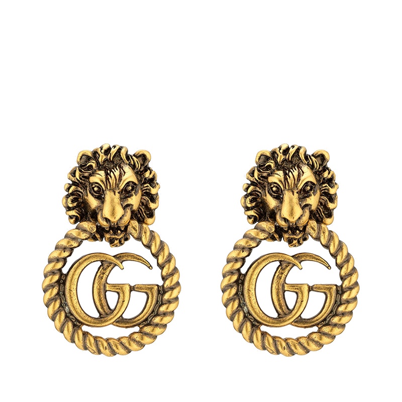 商品Gucci|GUCCI/古驰 Double G系列 金色金属狮子头双G带梭芯花边耳环605857I46000933,价格¥4731,第16张图片详细描述