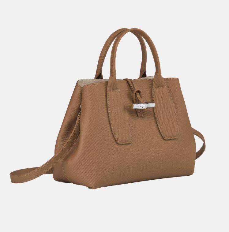 商品[国内直发] Longchamp|珑骧女士ROSEAU系列30中号牛皮革竹节扣可拆卸肩带手提单肩斜挎包比格包灰色棕色黑色10058 HPN ,价格¥3755,第19张图片详细描述