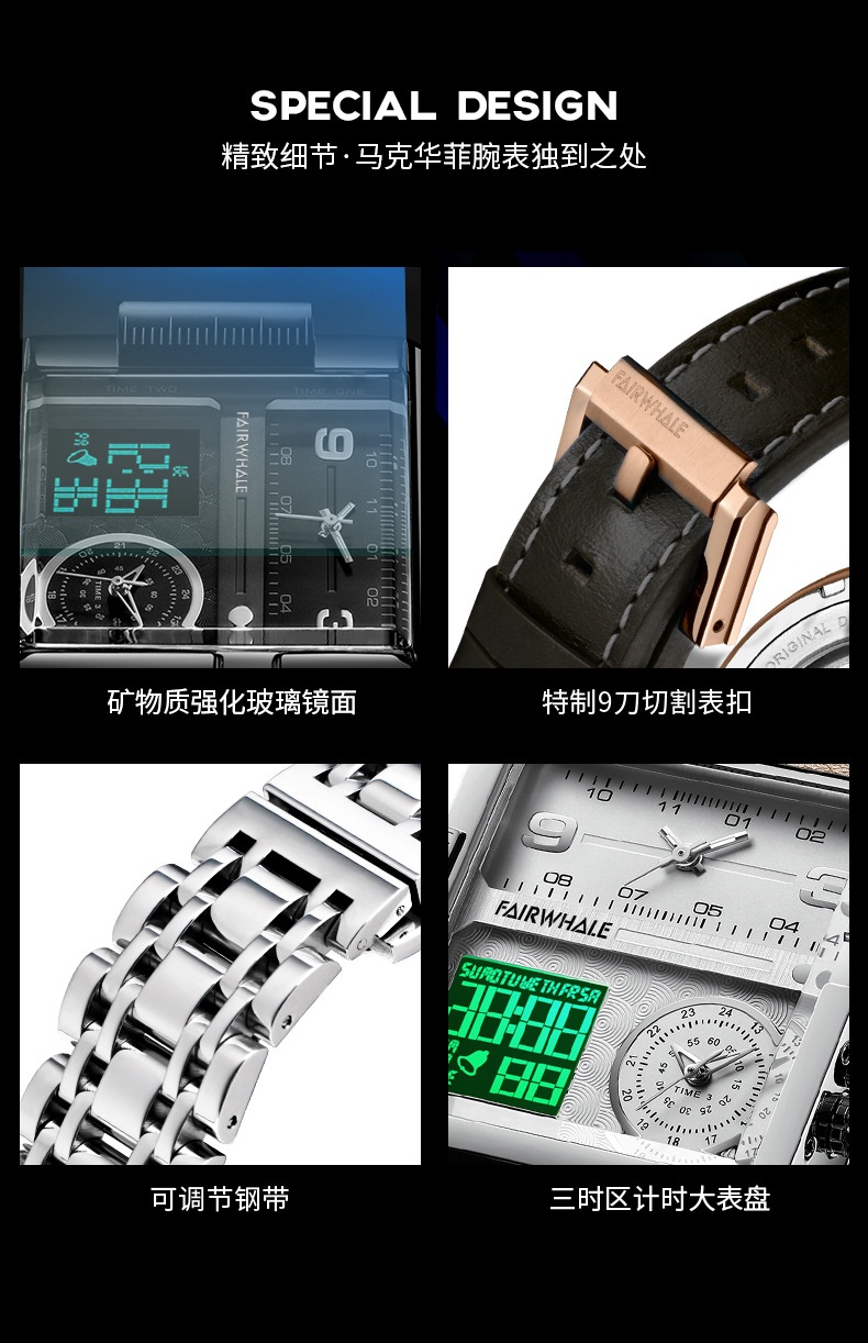 商品[国内直发] Mark Fairwhale|马克华菲多元艺术潮牌时尚运动大表盘电子表男士腕表,价格¥388,第7张图片详细描述