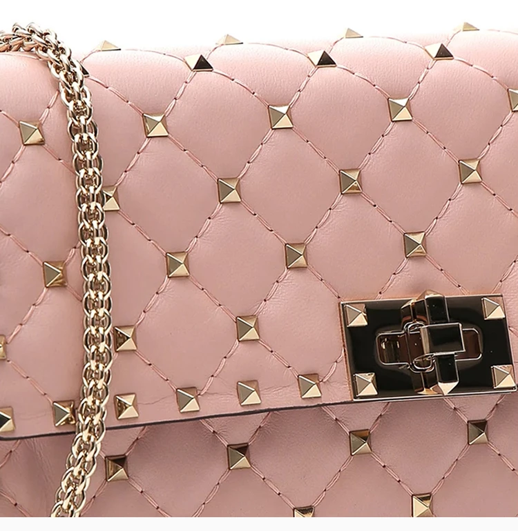 商品[国内直发] Valentino|Valentino 华伦天奴 Rockstud系列19春夏女士羊皮铆钉装饰链条包单肩斜挎包 RW2B0137-NAP-W34,价格¥10030,第7张图片详细描述