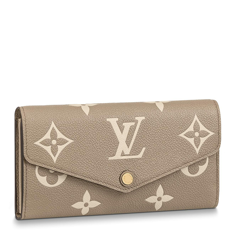 商品Louis Vuitton|预售十天 Louis Vuitton/路易威登 22春夏新款SARAH系列 鸽子灰/奶油白双色调老花印花粒面牛皮革金扣翻盖开合长款钱包M81049,价格¥6568,第2张图片详细描述