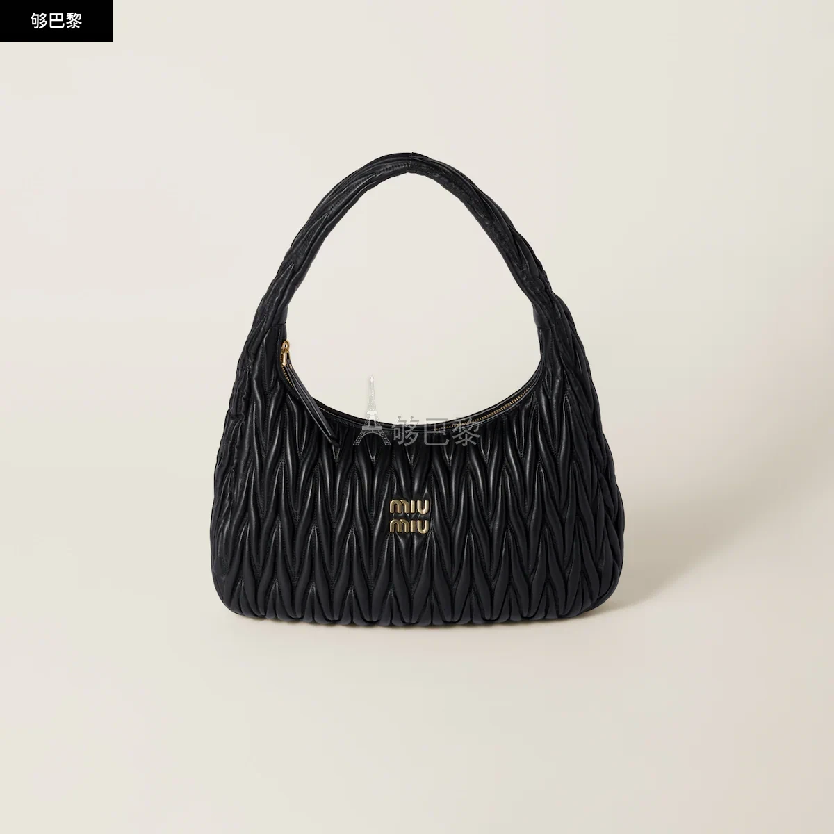 商品Miu Miu|【预售】 缪缪 25春夏 女士 手提包 Sac hobo Wander en cuir nappa matelassé 5BC170_N88_F0002_V_OOO,价格¥25215,第2张图片详细描述