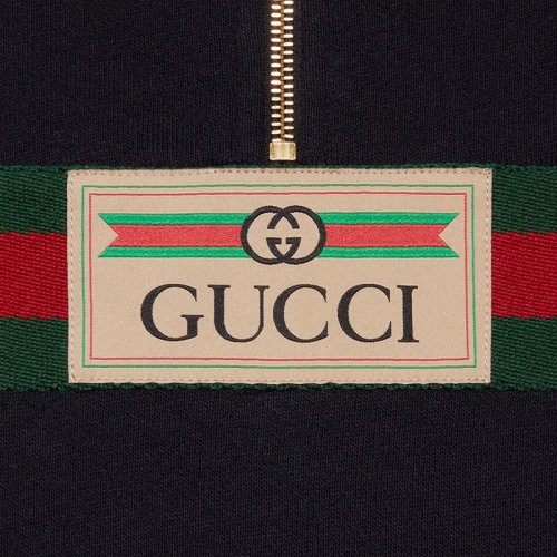商品Gucci|【包税】GUCCI/古驰 女士墨蓝色重磅毛毡针织棉复古标识织带卫衣644656XJC3W4440,价格¥8320,第2张图片详细描述