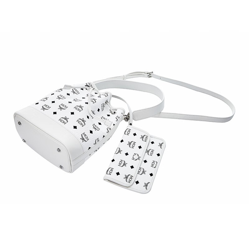 商品[国内直发] MCM|MCM女包奢侈品 女士Dessau Visetos系列白色印花LOGO人造革配牛皮革中号抽绳单肩斜挎包水桶包MWDCSDU02WT001,价格¥5917,第5张图片详细描述