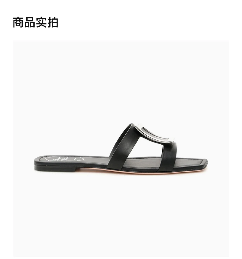 商品Roger Vivier|ROGER VIVIER 罗杰·维维亚 女士黑色露趾平底拖鞋 RVW50423320-D90-B999,价格¥4619,第2张图片详细描述