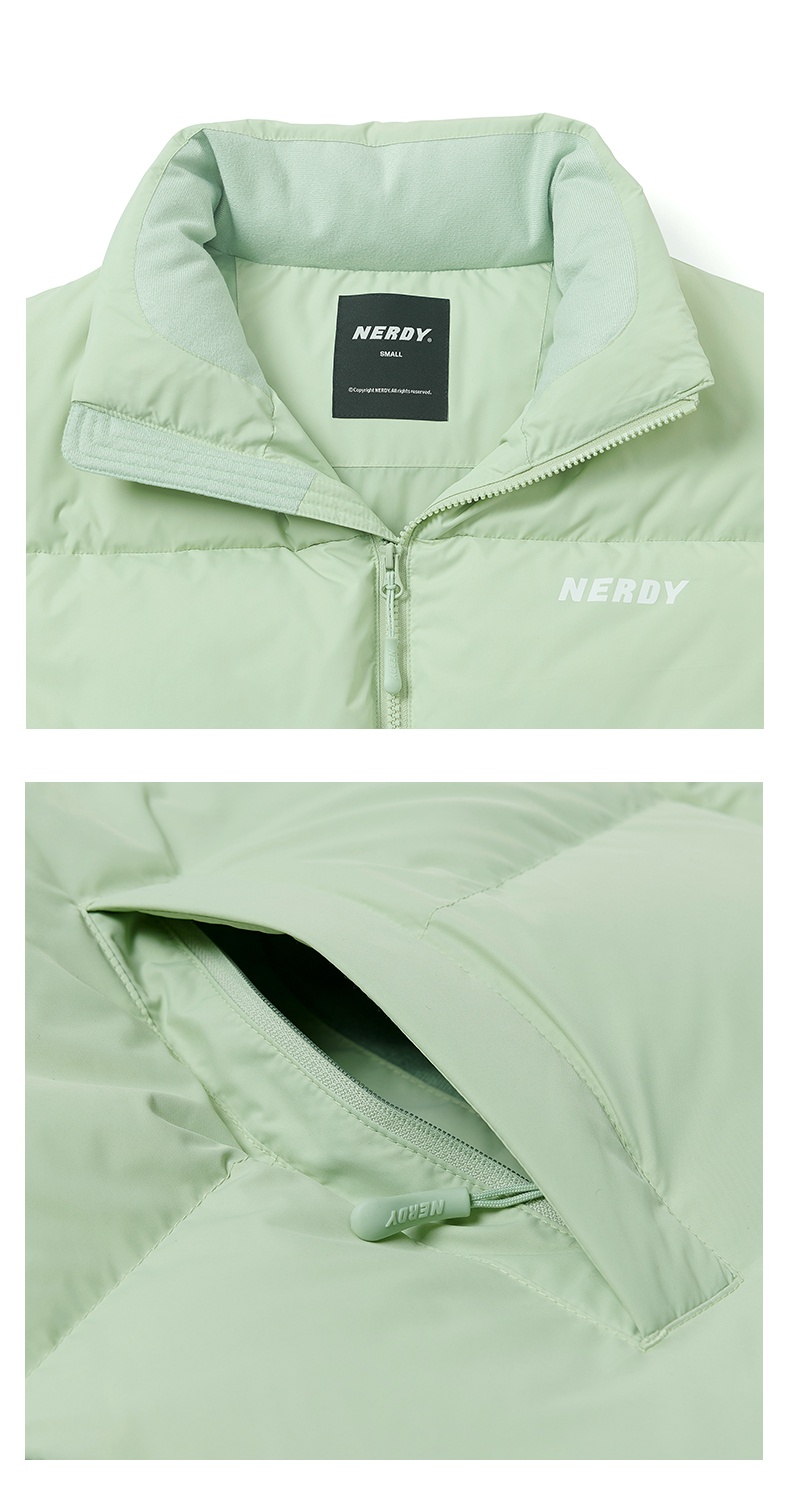 商品NERDY|【享贝家】（国内现货）NERDY 2022冬季新款短款面包服羽绒服宽松休闲情侣同款潮牌外套 男女同款 黑色\奶油色\浅灰色\绿色 PNEW22DJ02 G-LY,价格¥710,第6张图片详细描述