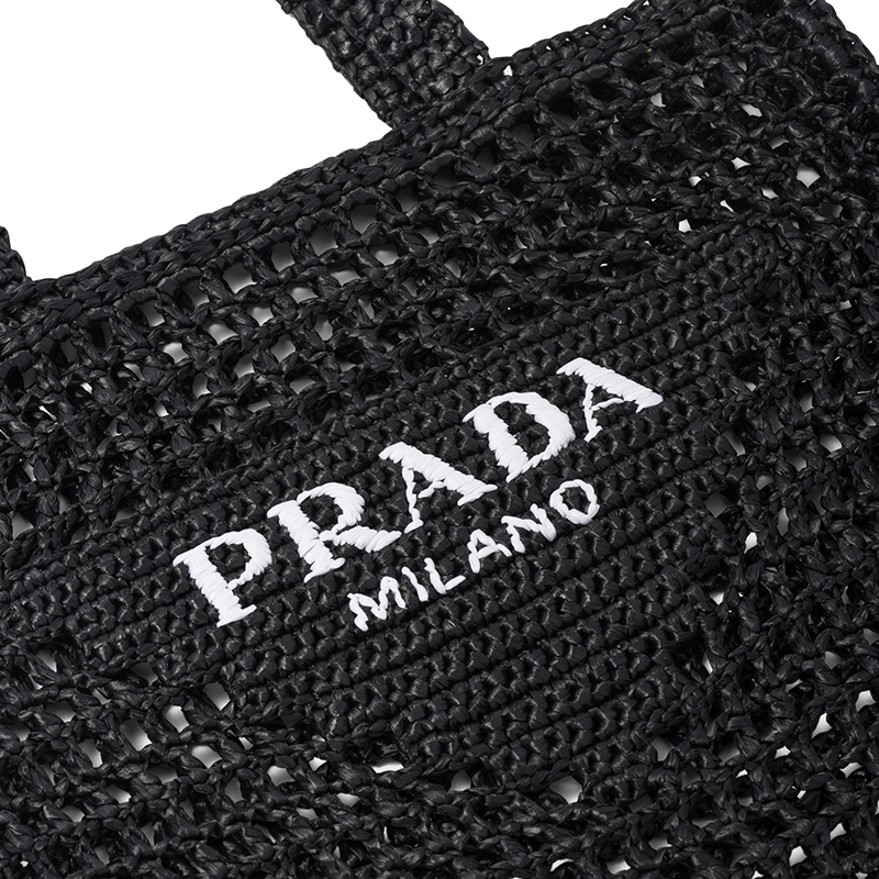 商品Prada|PRADA/普拉达 22新款 女士黑色酒椰纤维解构式单肩手提镂空托特包,价格¥12703,第6张图片详细描述