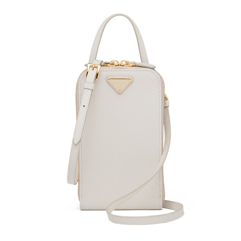 商品Prada|PRADA/普拉达 22新款 女士mini白色saffiano皮革珐琅徽标配手柄拆卸调节肩带拉链开合单肩斜挎手提包1BP027_NZV_F0K74_V_YM1,价格¥10506,第4张图片详细描述
