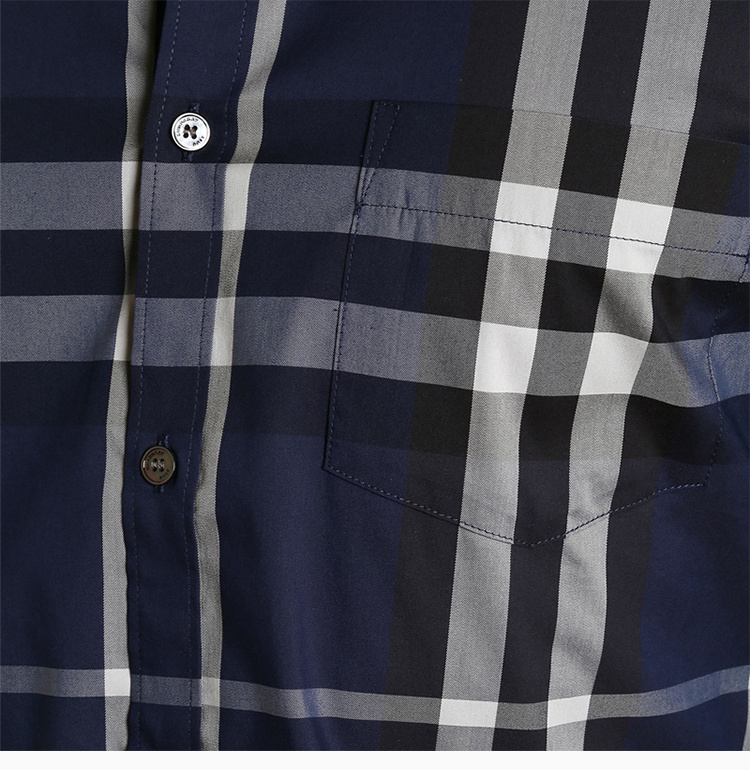 商品Burberry|BURBERRY 博柏利 深蓝色撞色格纹长袖男士衬衫 3954494,价格¥1267,第9张图片详细描述