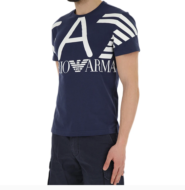 商品Emporio Armani|Emporio Armani 安普里奥 阿玛尼 男士深蓝色LOGO印花图案短袖T恤 3ZPT39-PJ30Z-1554,价格¥480,第8张图片详细描述
