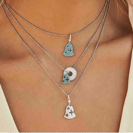 商品apm Monaco|女士湖水蓝色风铃项链AC4651KIM（香港仓发货）,价格¥598,第6张图片详细描述