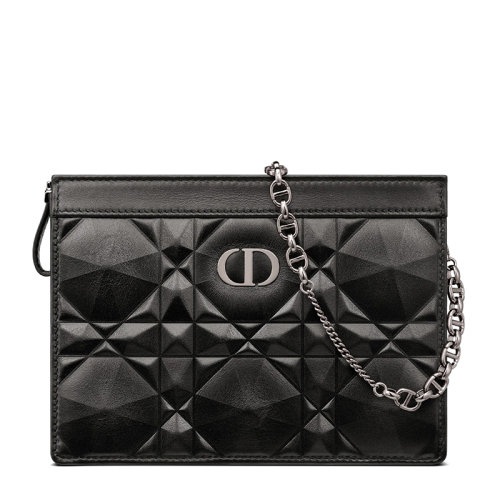 商品Dior|【包税】DIOR/迪奥 DIOR CARO系列 女士黑色菱形压印小牛皮银扣配可拆卸银链拉链开合单肩斜挎手拿钱包S5106BNEM_M900,价格¥13938,第1张图片详细描述