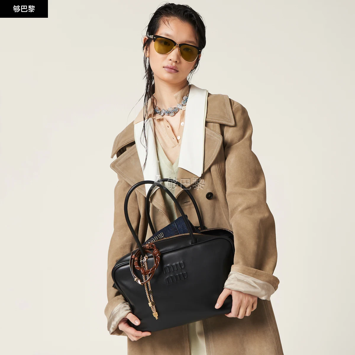 商品Miu Miu|【预售】 缪缪 24秋冬 女士 手提包 Sac à main en cuir 5BB117_2CRW_F0002_V_MON,价格¥23051,第5张图片详细描述