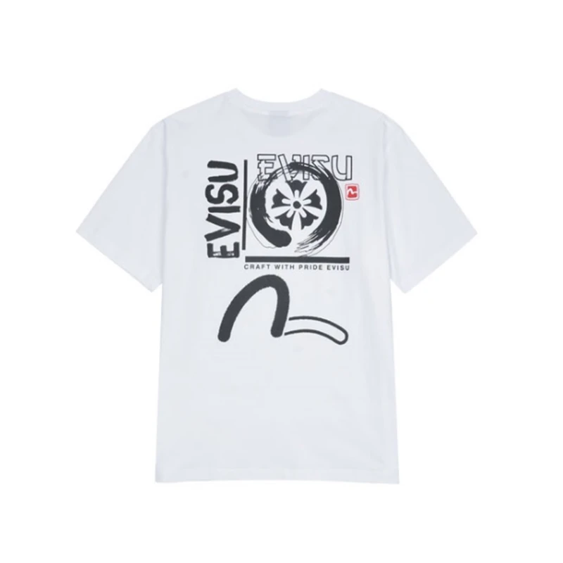 商品Evisu|【享贝家】（国内现货-QD）EVISU 福神 字母图案印花大标圆领宽松休闲短袖T恤 韩版 男女同款 EV5UTS903,价格¥116,第2张图片详细描述