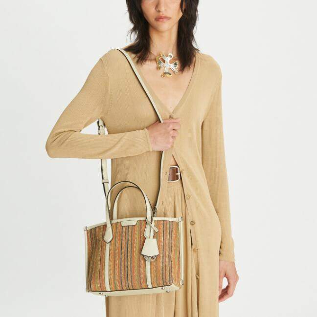 商品Tory Burch|汤丽伯奇女士PERRY 小号条纹三重隔层帆布托特包148574-960（香港仓发货）,价格¥2525,第23张图片详细描述