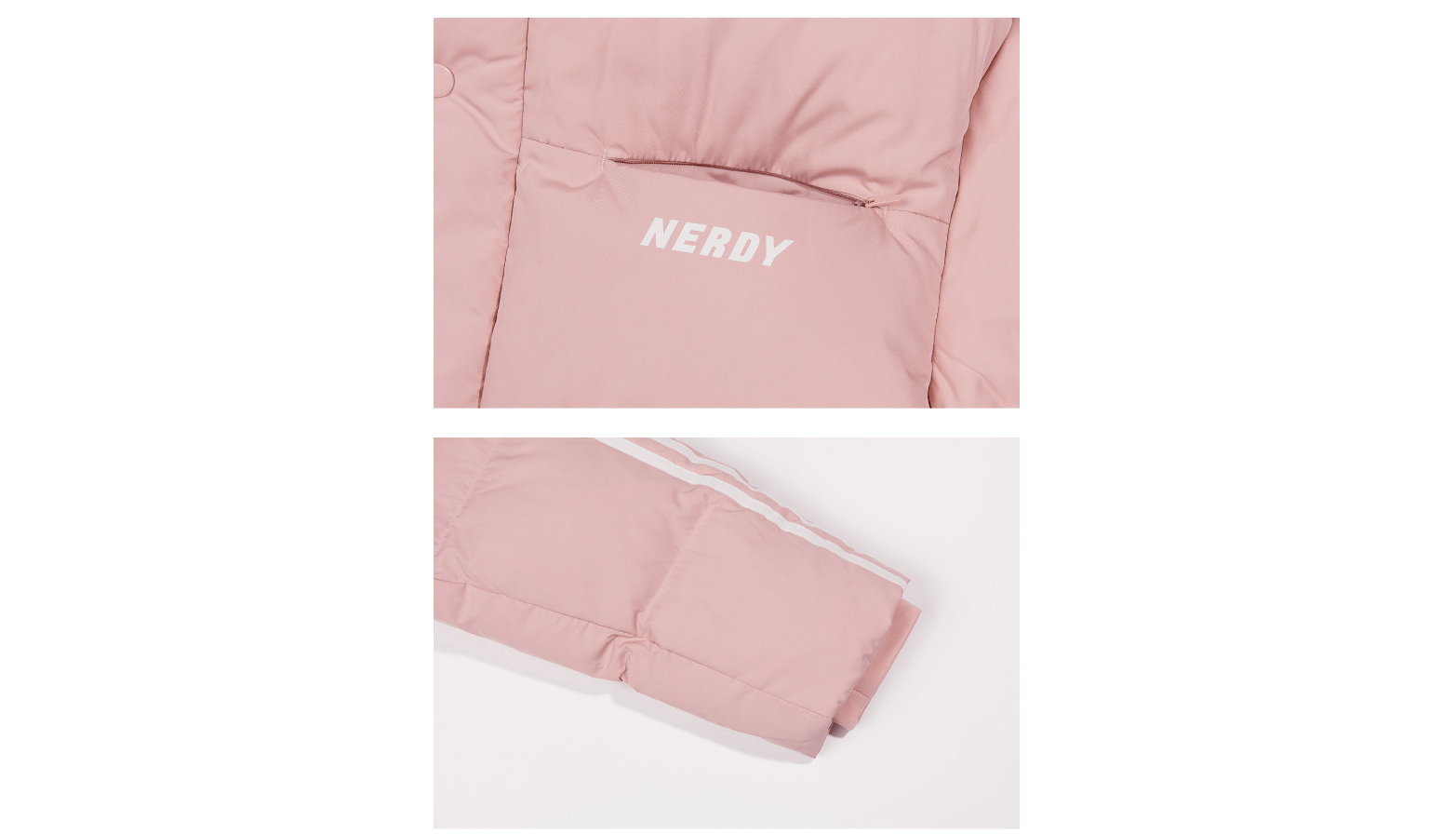商品NERDY|【享贝家】NERDY 字母长款连帽羽绒服外套 男女同款 粉色（预售款，10天发货） PNEW21DJ06,价格¥723,第4张图片详细描述