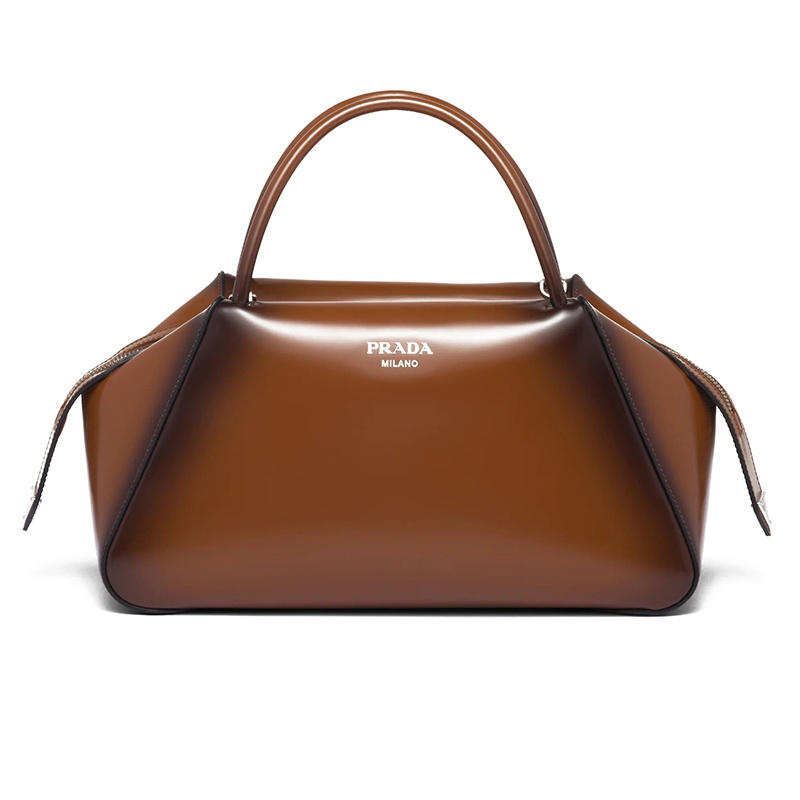 商品Prada|PRADA/普拉达 22新款中号女士烟草色皮革珐琅金属拉丝渐变效果可斜挎手提包1BA365_ZO6_F03AK_V_OSO,价格¥23065,第2张图片详细描述