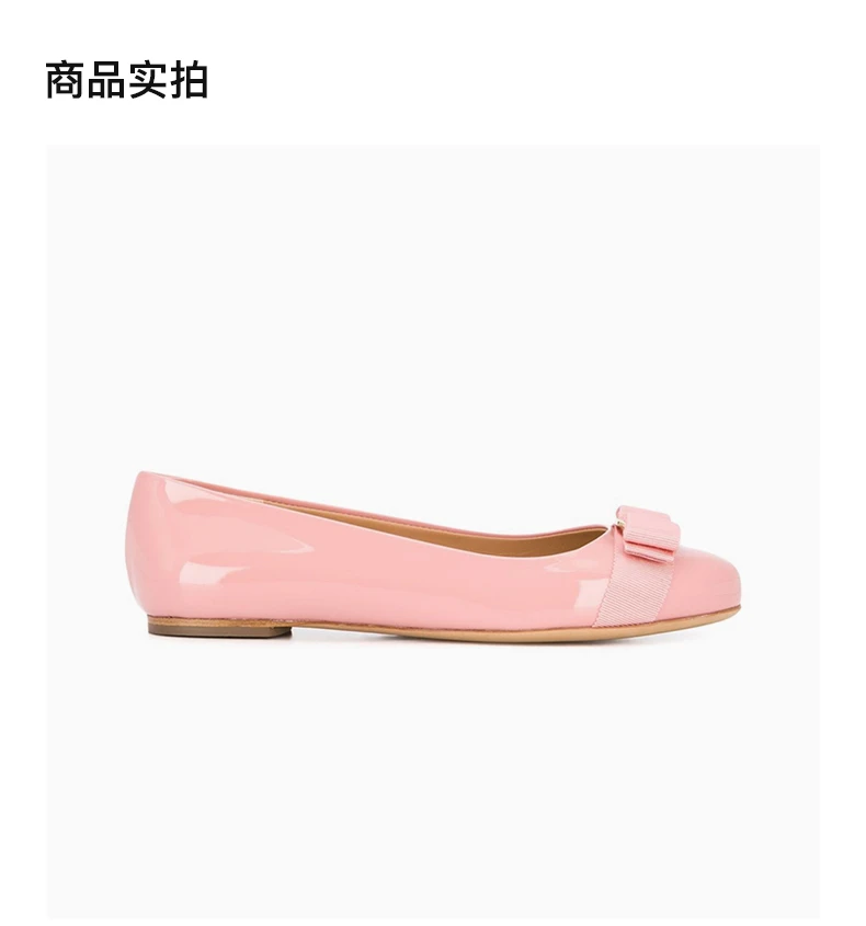 商品Salvatore Ferragamo|SALVATORE FERRAGAMO 女士粉色漆皮蝴蝶结平底船鞋 0723358,价格¥2902,第4张图片详细描述