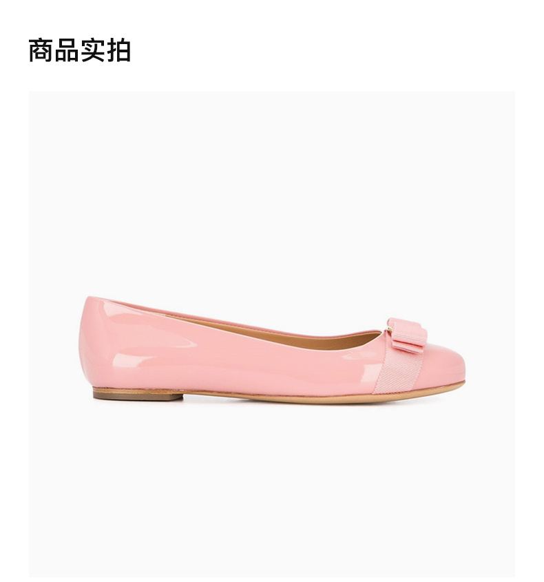 商品Salvatore Ferragamo|SALVATORE FERRAGAMO 女士粉色漆皮蝴蝶结平底船鞋 0723358,价格¥3189,第6张图片详细描述