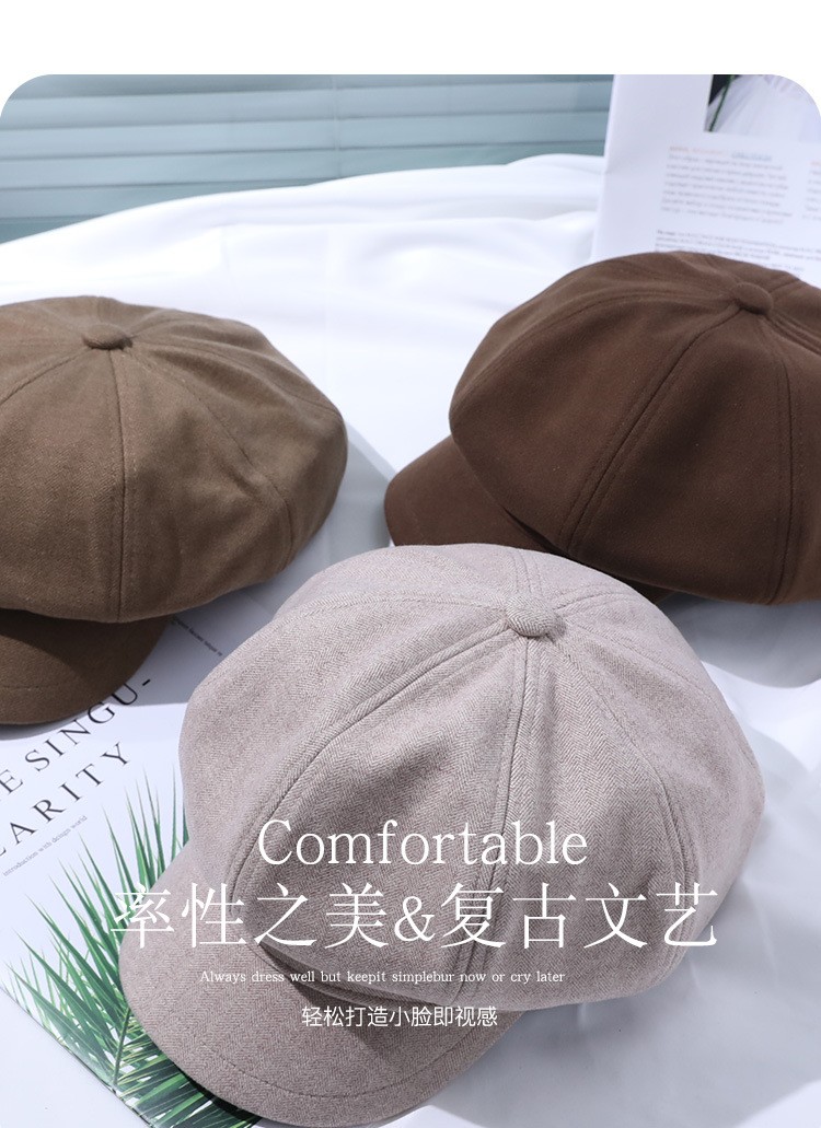 商品[国内直发] GLENVINTEN|贝雷帽女秋冬时尚保暖冬季帽子纯色八角帽百搭鸭舌帽,价格¥132,第2张图片详细描述