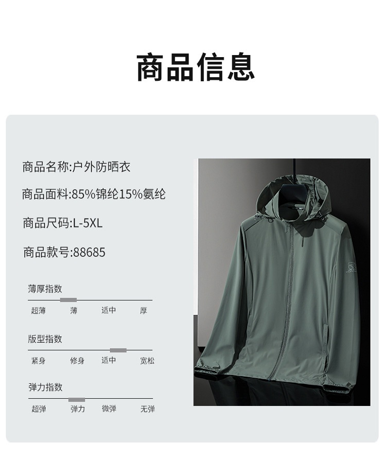 商品[国内直发] GLENVINTEN|2023新款高端男士防晒衣户外冰丝防水速干衣抗紫外线透气皮肤风衣,价格¥332,第9张图片详细描述