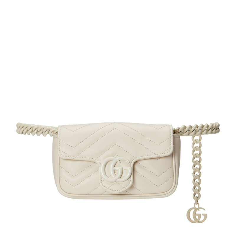 商品Gucci|【包税】GUCCI/古驰 GG Marmont系列 女士白色V型绗缝皮革同色系树脂扣单肩链条腰包‎699757UM8KV9022,价格¥10335,第4张图片详细描述