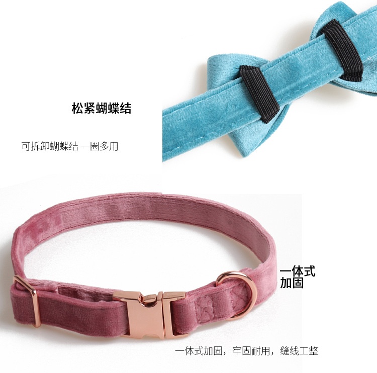 商品[国内直发] GLENVINTEN|丝绒宠物项圈 蝴蝶结狗项圈 玫瑰金全金属,价格¥88,第3张图片详细描述