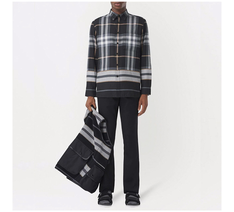 商品[国内直发] Burberry|BURBERRY 男士黑色格纹棉质长袖衬衫 8048146,价格¥4771,第8张图片详细描述