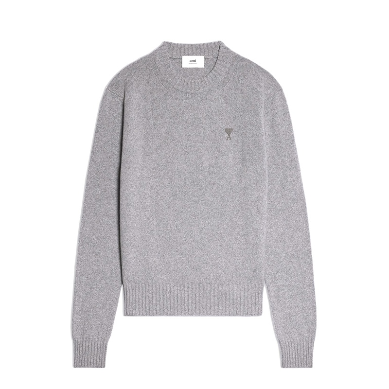 商品AMI|AMI PARIS Ami De Cœur系列 男士灰色羊绒圆领长袖毛衣,价格¥3178,第2张图片详细描述