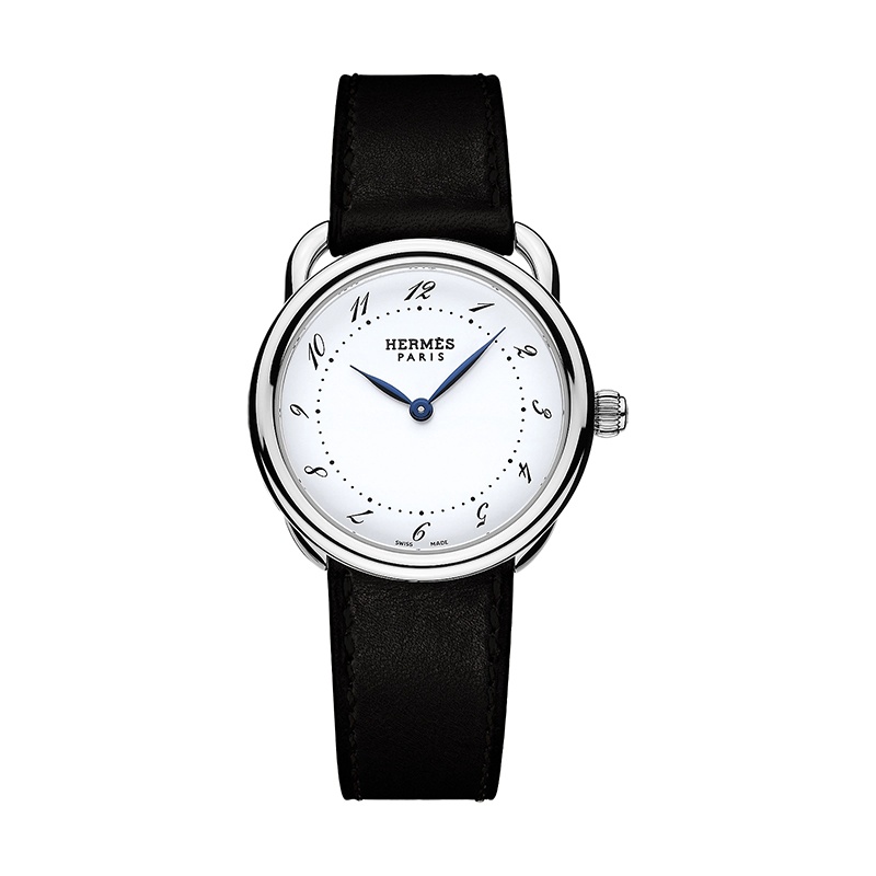 商品Hermes|爱马仕 Arceau小号系列女士黑色牛皮带圆盘腕表28mm W040136WW00,价格¥24302,第12张图片详细描述