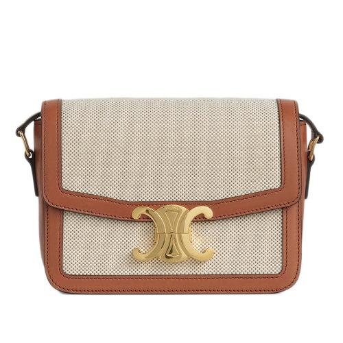 商品Celine|【包税】CELINE/赛琳 经典TRIOMPHE TEEN系列 女士棕褐色白色织物天然小牛皮斜跨单肩包188882BGI.04LV ,价格¥21281,第5张图片详细描述