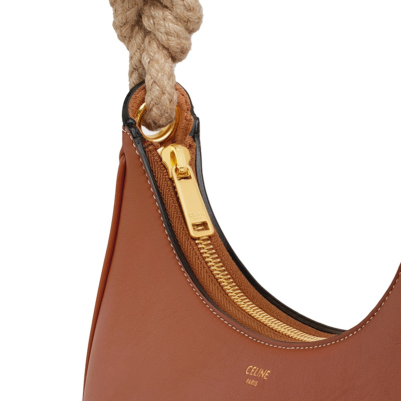 商品Celine|CELINE/赛琳 22新款AVA系列 女士棕色光滑小牛皮配绳质肩带单肩手提包 199393DGQ.04LU,价格¥13174,第3张图片详细描述