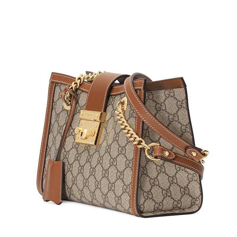 商品Gucci|GUCCI/古驰  Padlock女士小号棕色帆布链条单肩手提包,价格¥14721,第4张图片详细描述
