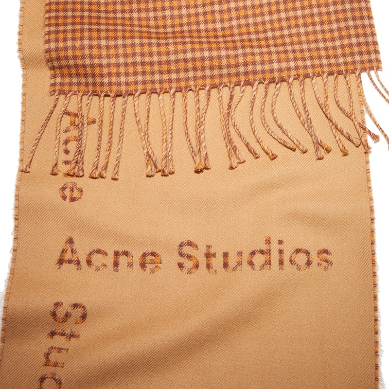 商品Acne Studios|ACNE STUDIOS 男女同款驼棕色撞色徽标提花羊毛围巾,价格¥1780,第2张图片详细描述