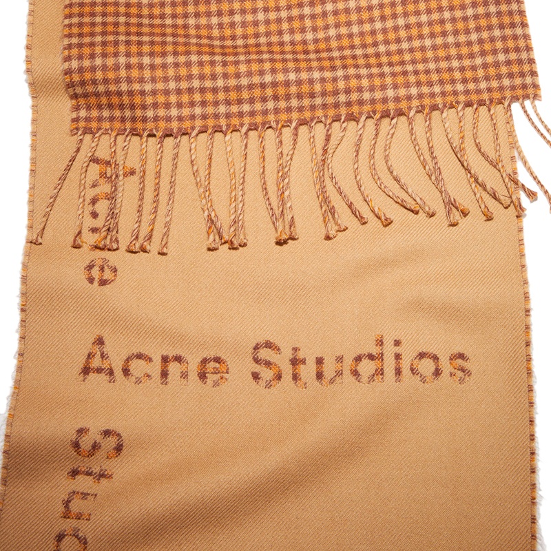 商品Acne Studios|ACNE STUDIOS 男女同款驼棕色撞色徽标提花羊毛围巾,价格¥1807,第2张图片详细描述