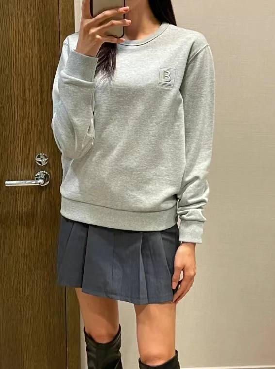 商品Burberry|BURBERRY/博柏利 女士灰色棉质B标刺绣休闲宽松卫衣80669031,价格¥1074,第5张图片详细描述