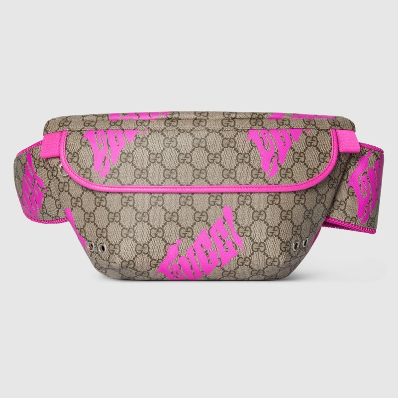 商品Gucci|古驰 男士米白/深棕色/亮粉色帆布logo标识印花拉链开合大号腰包 834963FAEQF9769,价格¥13400,第18张图片详细描述