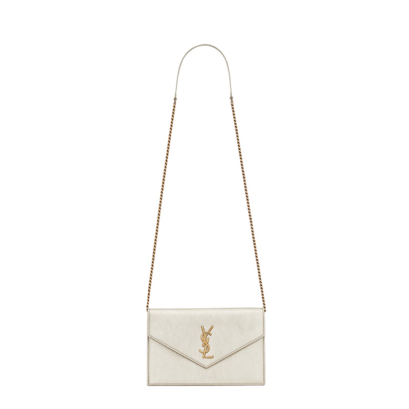 商品Yves Saint Laurent|SAINT LAURENT PARIS/圣罗兰 YSL 22春夏新款 女士浅金色金属质感牛皮革金扣金链单肩斜挎链条信封包,价格¥8849,第2张图片详细描述