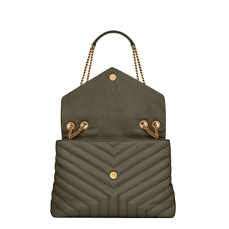 商品Yves Saint Laurent|SAINT LAURENT PARIS/圣罗兰 YSL 22春夏新款LOULOU系列 女士中号灰卡其色"Y"形绗缝牛皮革金扣翻盖单肩斜挎包,价格¥21264,第6张图片详细描述