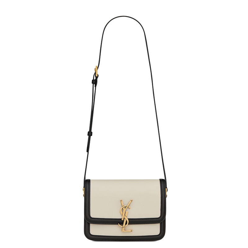商品Yves Saint Laurent|SAINT LAURENT PARIS/圣罗兰 YSL 21秋冬新款SOLFERINO系列 女士小号复古白色牛皮革黑色饰边金扣斜挎单肩包,价格¥19697,第2张图片详细描述