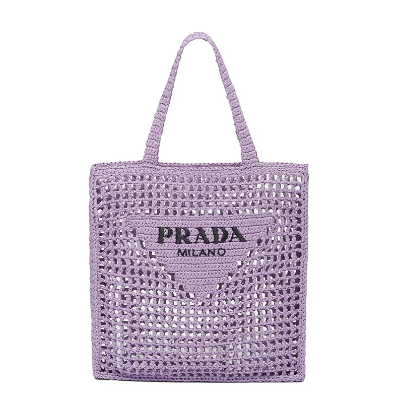 商品Prada|PRADA/普拉达 22新款 女士百合色酒椰纤维解构式单肩手提镂空托特包,价格¥11981,第2张图片详细描述