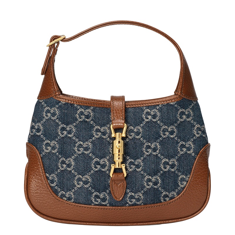 商品Gucci|GUCCI/古驰 Jackie 1961系列 女士迷你双G深蓝色米色牛仔布棕色小牛皮金饰手提单肩包,价格¥12518,第2张图片详细描述