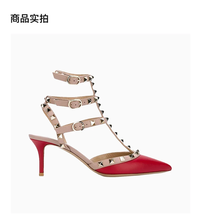 商品Valentino|VALENTINO 女士红色高跟铆钉装饰踝带高跟鞋 NW2S0375-VOD-R19,价格¥5442,第4张图片详细描述