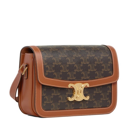 商品Celine|赛琳 经典TRIOMPHE系列 女士中号凯旋帆布黄褐色小牛皮饰边金扣斜挎单肩包191242BZ4.04LU,价格¥23662,第6张图片详细描述