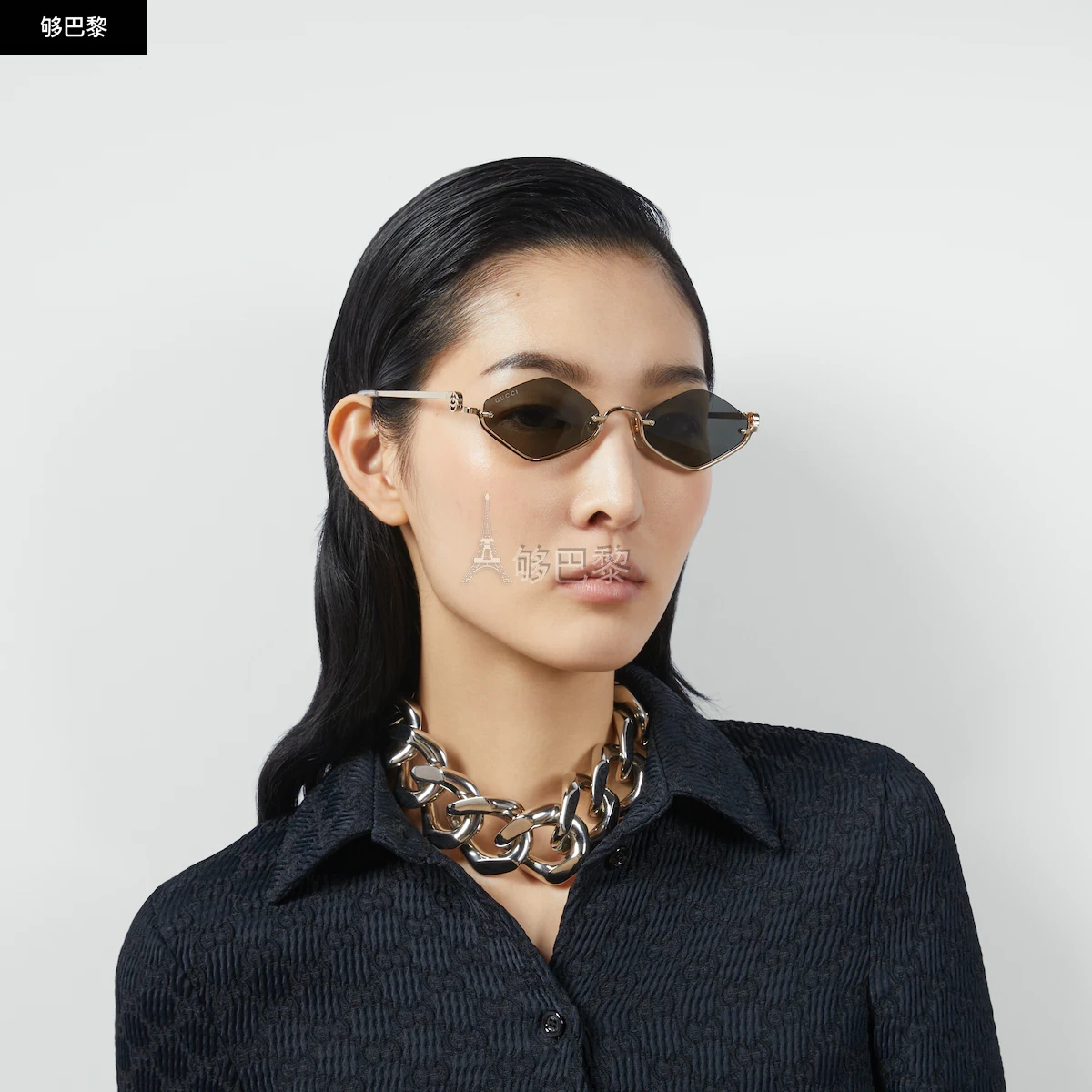 商品Gucci|【预售】 古驰 24秋冬 女士 太阳眼镜 几何造型镜框太阳眼镜 778093 I3330 8012,价格¥4374,第4张图片详细描述