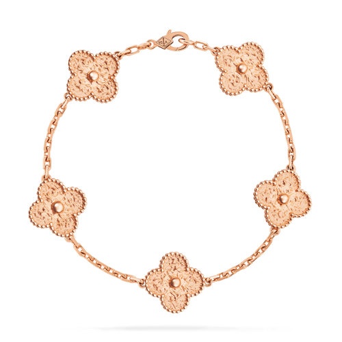 商品Van Cleef & Arpels| Van Cleef & Arpels/梵克雅宝 经典Vintage Alhambra系列 18K金玫瑰金五花幸运四叶草手链VCARN9T300,价格¥39394,第3张图片详细描述