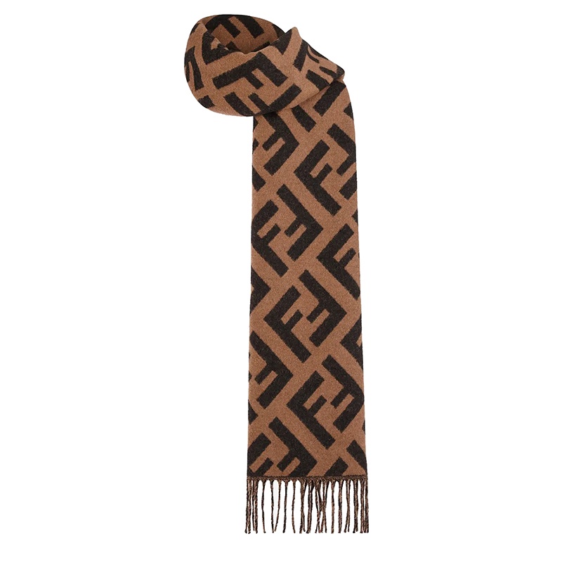 商品Fendi|【现货】芬迪新款 女士棕色FF经典图案羊绒围巾FXT260A8RSF0QE1,价格¥6166,第2张图片详细描述