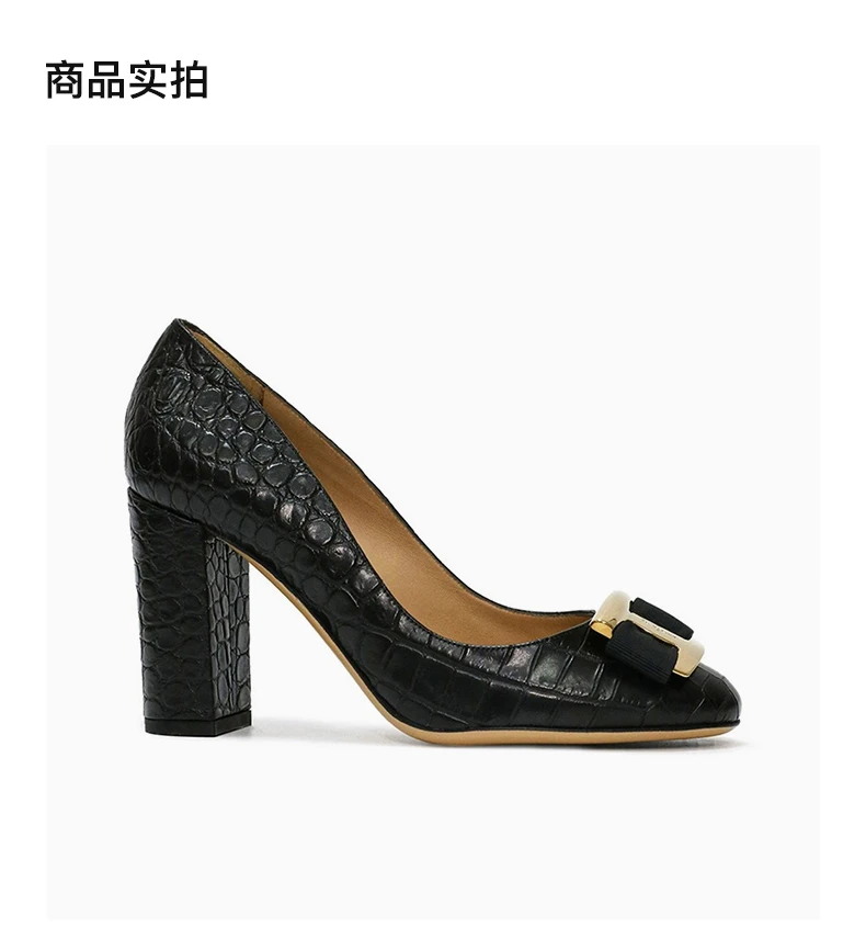 商品[国内直发] Salvatore Ferragamo|SALVATORE FERRAGAMO 女士黑色圆头高跟鞋 0598188,价格¥2973,第4张图片详细描述